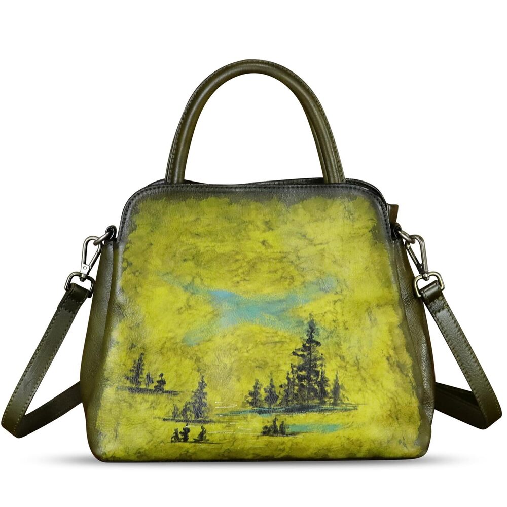 6692 Leather Handbag Hand Painted Leather Top Handle Satchel Handmade